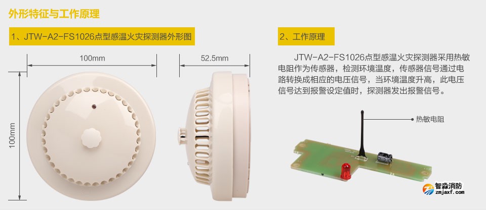 賦安JTW-A2-FS1026點型感溫火災探測器 外形特征與工作原理